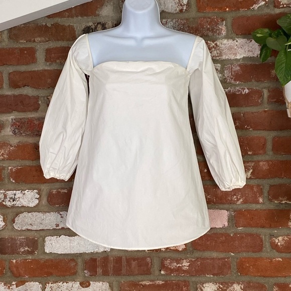 Theory Womens Laureema White Poplin Off-the-shoulder Size 0 - Picture 3 of 9